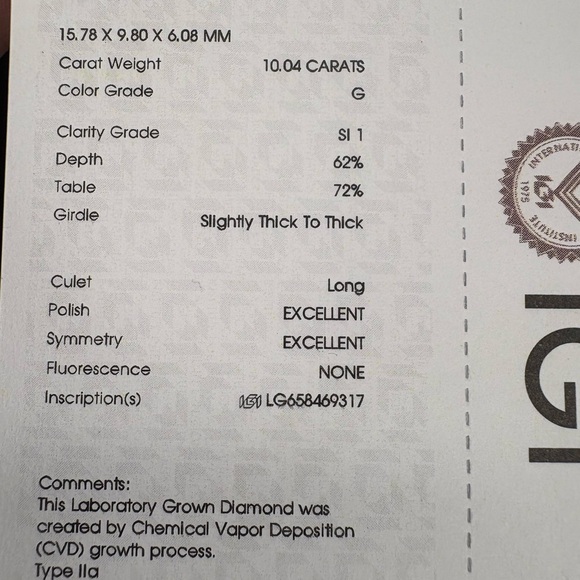 10.04ct Emerald Cut Lab Grown Diamond Ring – IGI Certified – Size 6.5 18k White - Picture 8 of 16